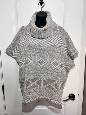 Belle Dame Oversized Cozy Taupe and Cream Turtleneck Poncho Sweater